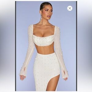 Oh Polly embellished cowl neck crop top in ivory, size 4